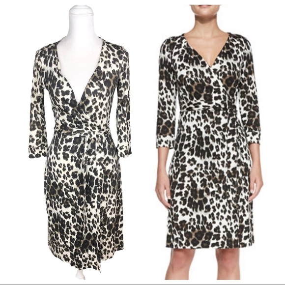 Diane von Furtstenberg silk wrap dress animal snow leopard print sz 4 New Julian - Picture 3 of 16